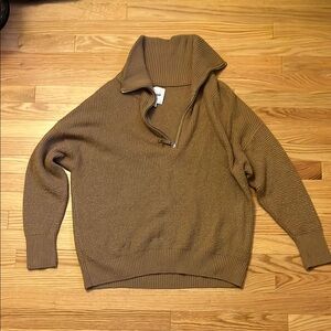 Aerie Tan Textured Knit Sweater Quarterzip
